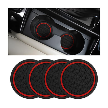 Mandark Non-Slip Car Cup Holder Inserts 4 Pack Black Red