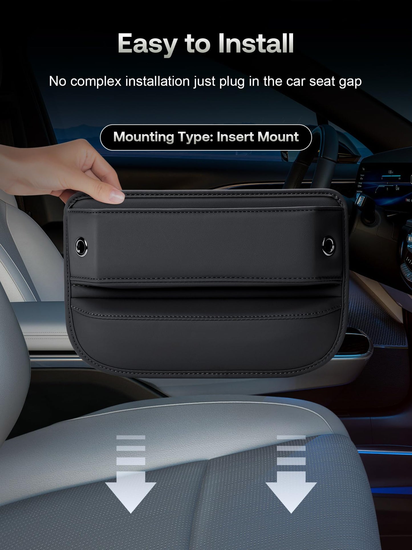 Leather Car Seat Gap Organizer for Car SUV Truck Black