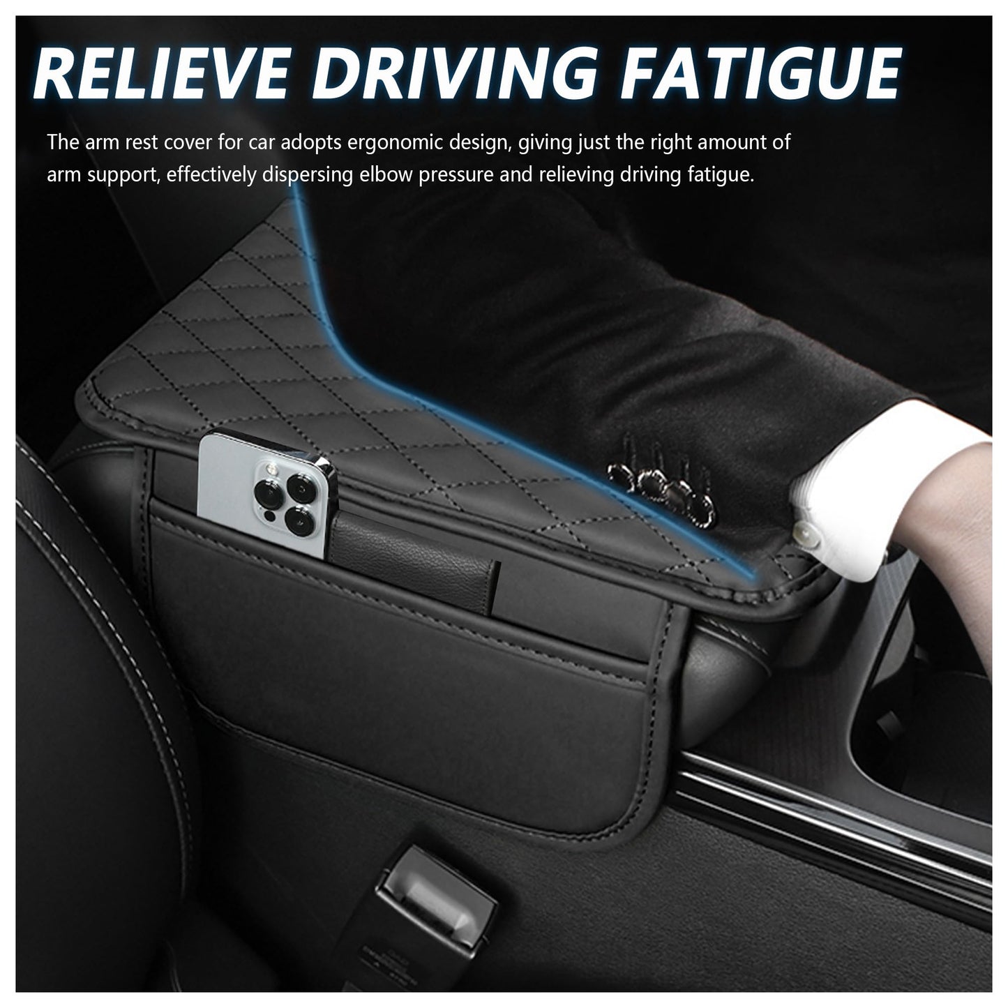 Stacool Car Armrest Cover Cushion Microfiber Leather Black