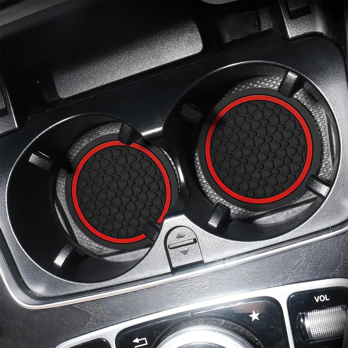 Mandark Non-Slip Car Cup Holder Inserts 4 Pack Black Red
