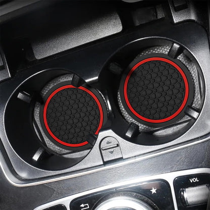 Mandark Non-Slip Car Cup Holder Inserts 4 Pack Black Red