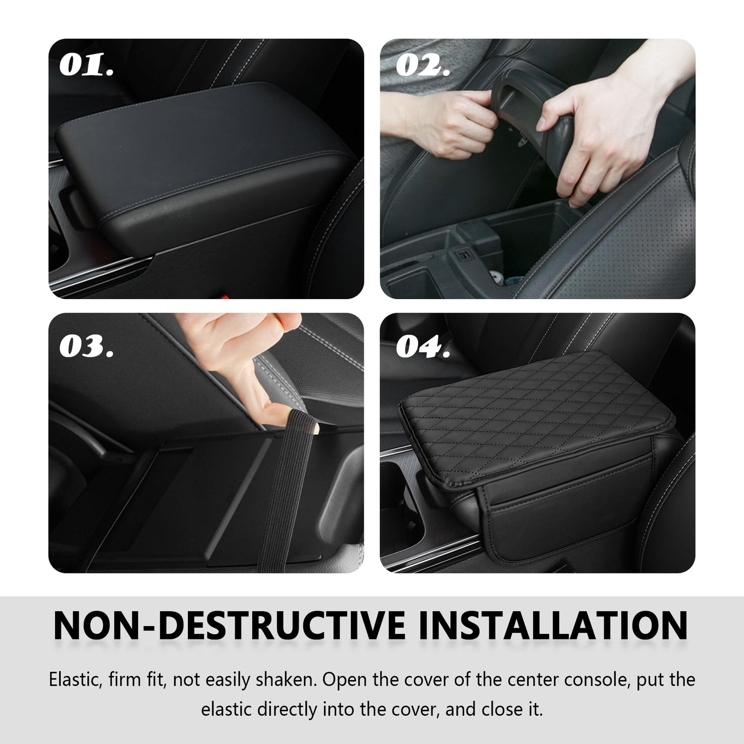 Stacool Car Armrest Cover Cushion Microfiber Leather Black