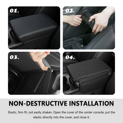 Stacool Car Armrest Cover Cushion Microfiber Leather Black
