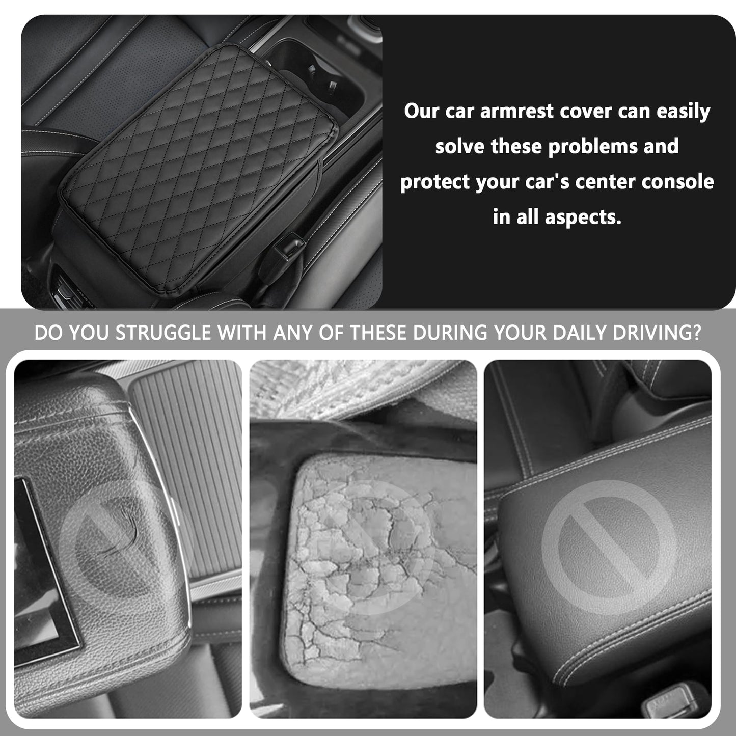 Stacool Car Armrest Cover Cushion Microfiber Leather Black